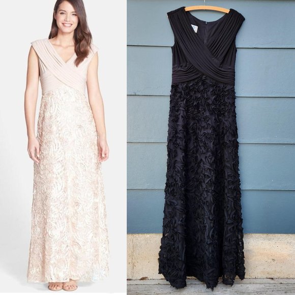 Patra Dresses & Skirts - Patra Black Rosette Embellished V-Neck Jersey Dress 13390 - Size 8